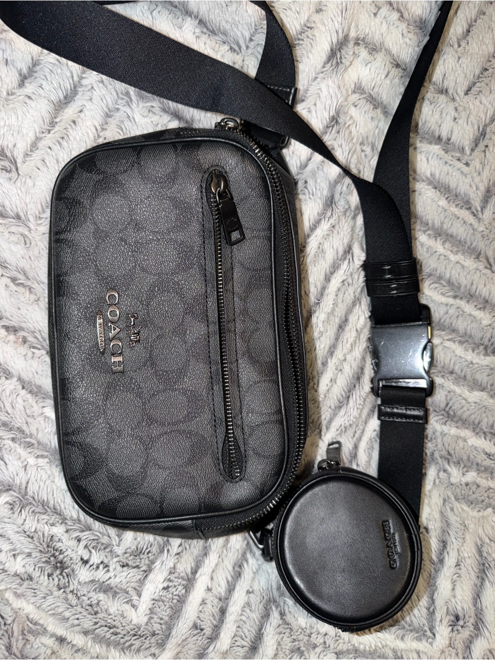 Coach Black Signature Jacquard Men's Belt Bag with Coin Pouch